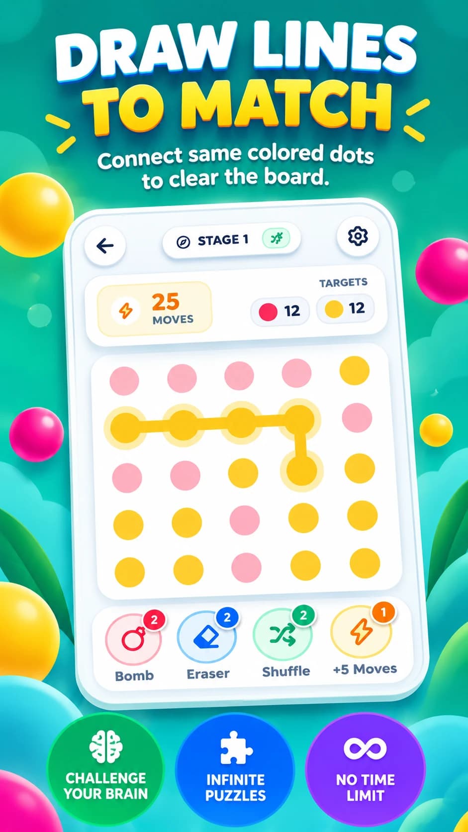 LuminoLinks screenshot explaining how to draw lines between matching dots