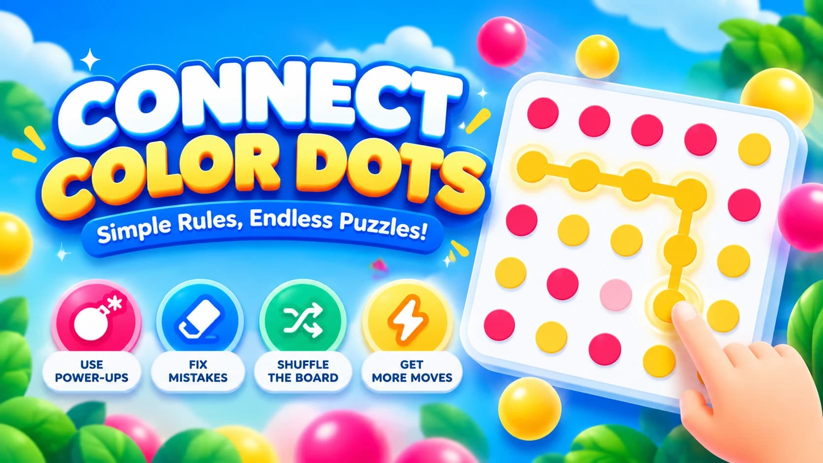 LuminoLinks gameplay showing matching color dots and power-ups